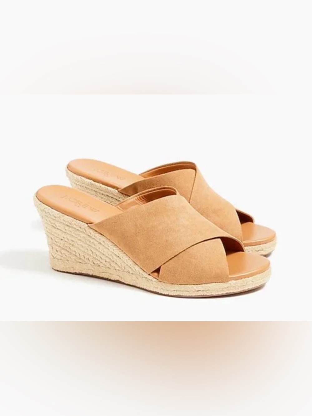 J. Crew Tan Suede Espadrille Wedge Slides